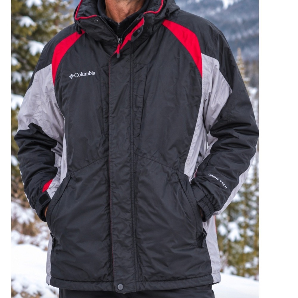 Columbia Omni-Tech Interchange Jacket Mens Large Vintage Black Grey Red Ski Coat